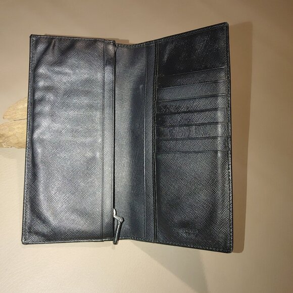 Prada Wallet Milano Black Leather Vinyl Long Metal Zipper Card Slots Pockets - Picture 9 of 15
